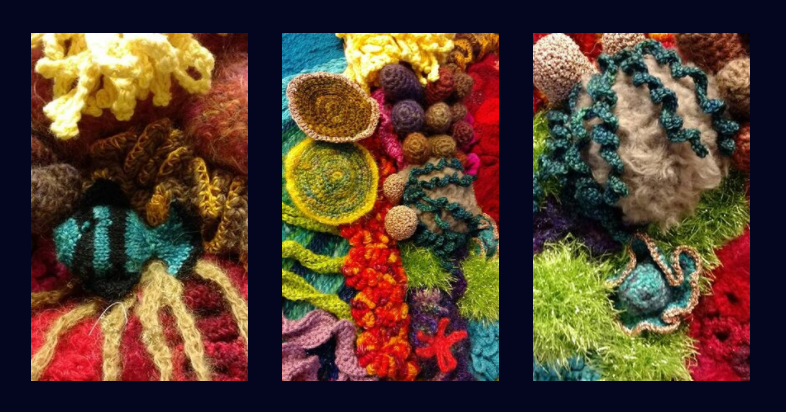 knitted coral reef parts in multi colors